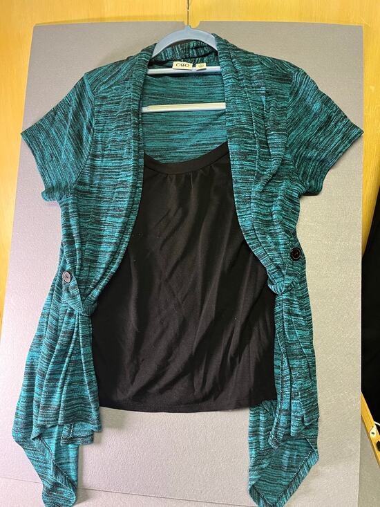 Cato Tops - Cato Space Dye Teal Short Sleeve Cardigan Top Set Size L